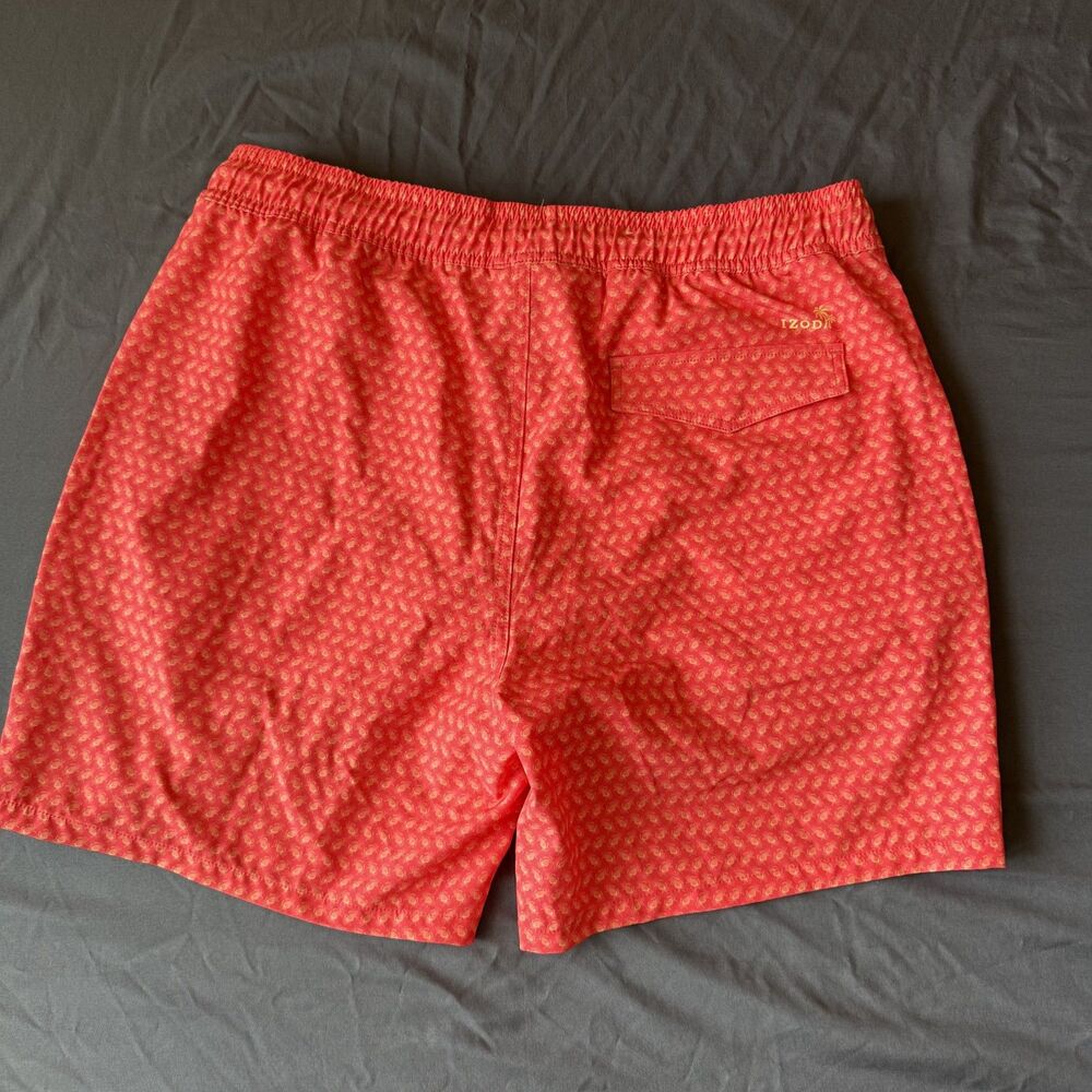 IZOD L Mens Saltwater Sunshield Performance Swim Trunks Orange Used-B1